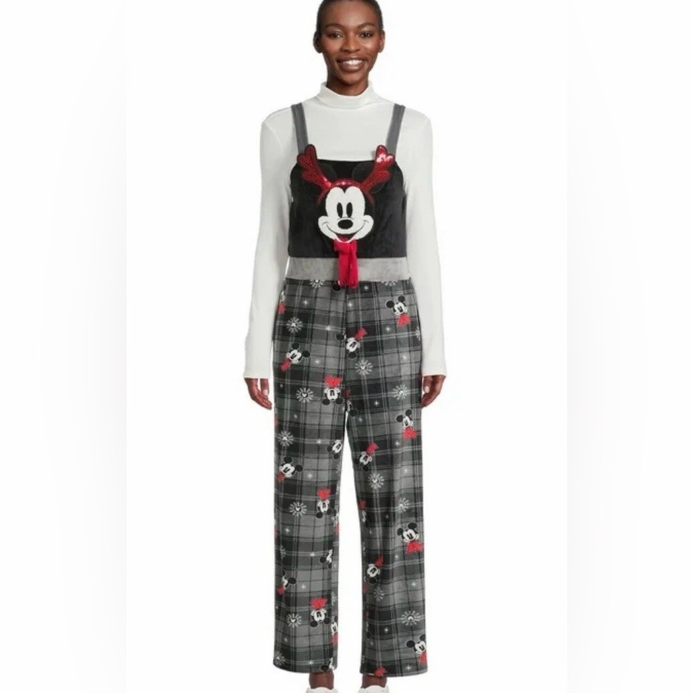 Disney Women's Plaid Jumpsuit - Black and Red Christmas sz s mickey velour nwt